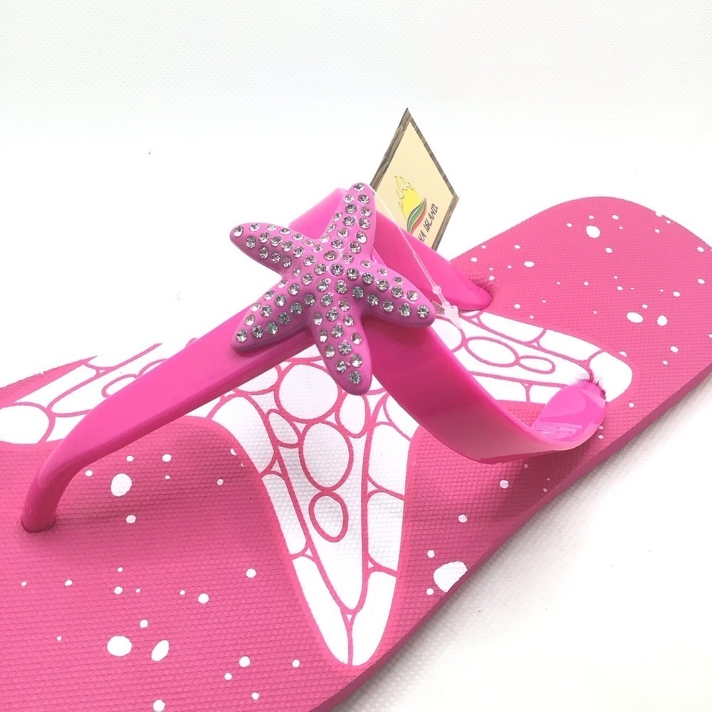 Aloha Island Womens Pink Rhinestone Starfish Thong Summer Flip flop Sandal - Picture 5 of 9